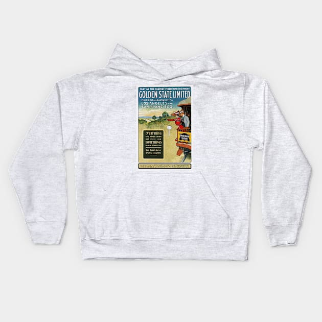 Golden State Limited American Vintage Steam Train Railway Kids Hoodie by vintageposters